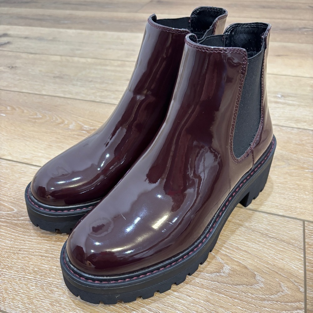 Limelight Chunky Chelsea Rain Boots Waterproof Sz 8 Burgundy Wine Lug Sole NWOB - Picture 11 of 11